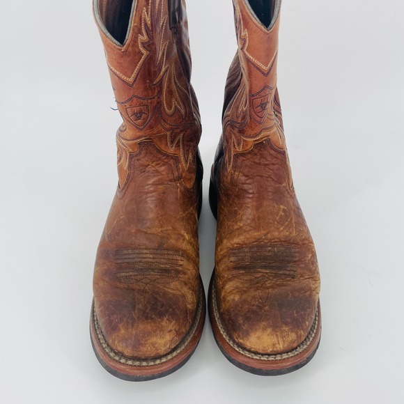 Ariat Brown Leather Square Toe Embroidered Cowboy Boots Mens US 9D Western Work - Picture 3 of 16
